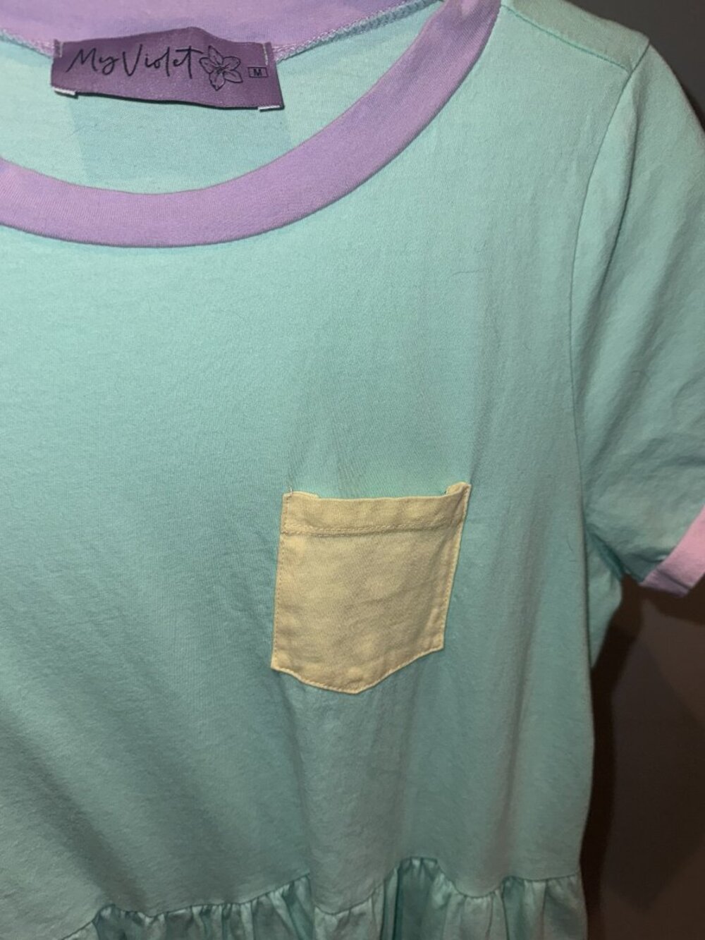 My Violet Cadoodle Mint Pastel Colorblock T-Shirt Dress Size M Pockets - Picture 6 of 7